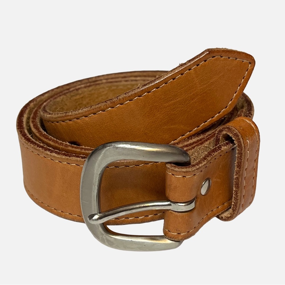 Vintage 80s USA Made Genuine Leather Belt Cognac Brown XS–S